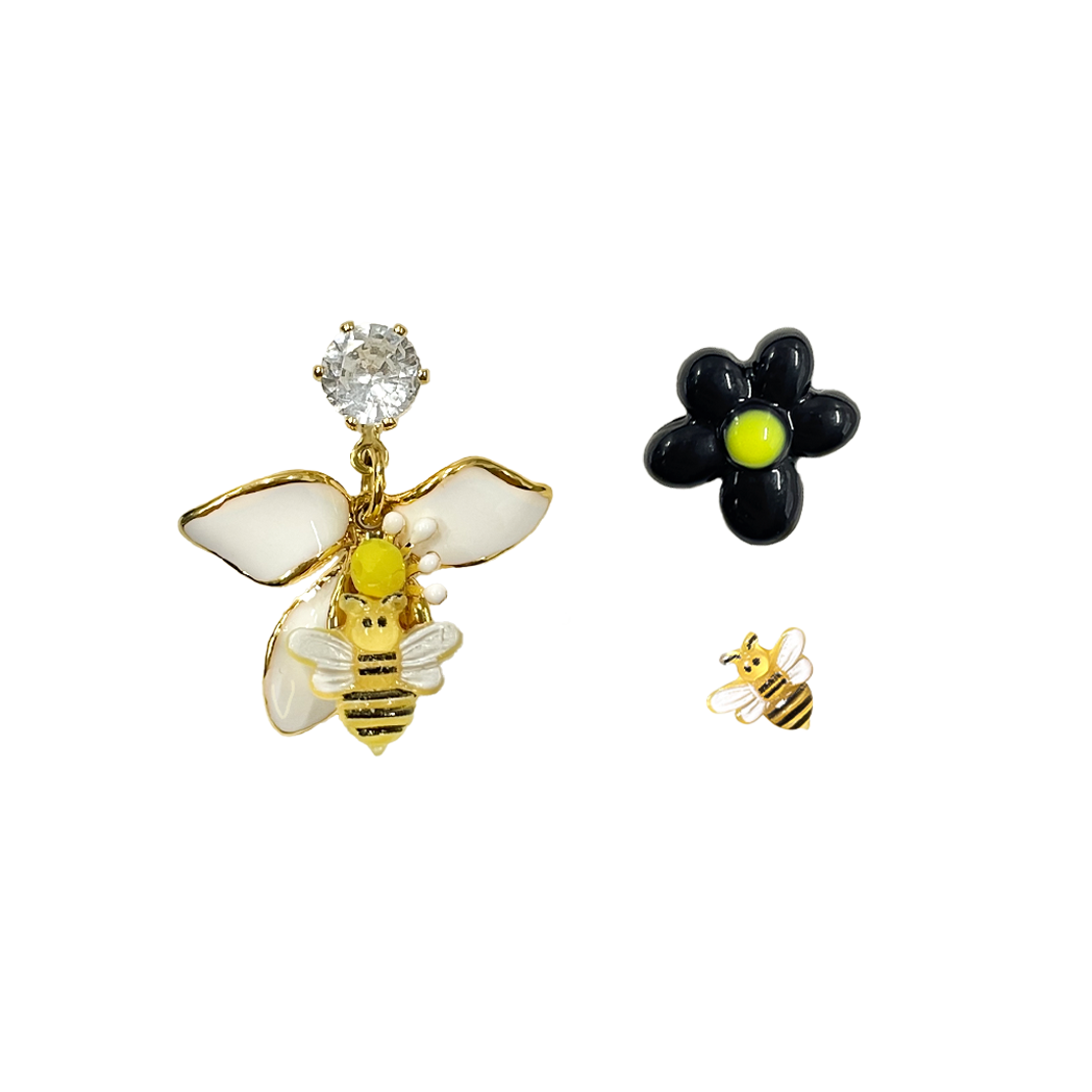 Bee & Jelly Flower Mismatched Earrings