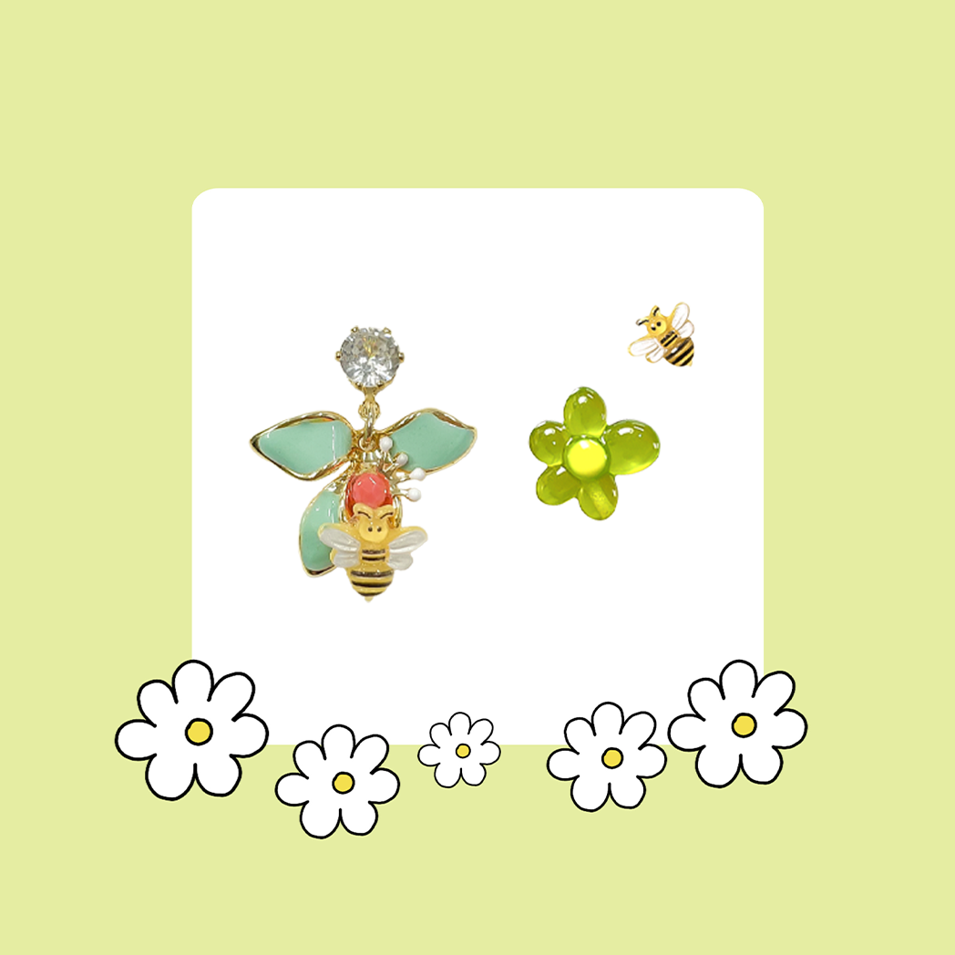 Bee & Jelly Flower Mismatched Earrings