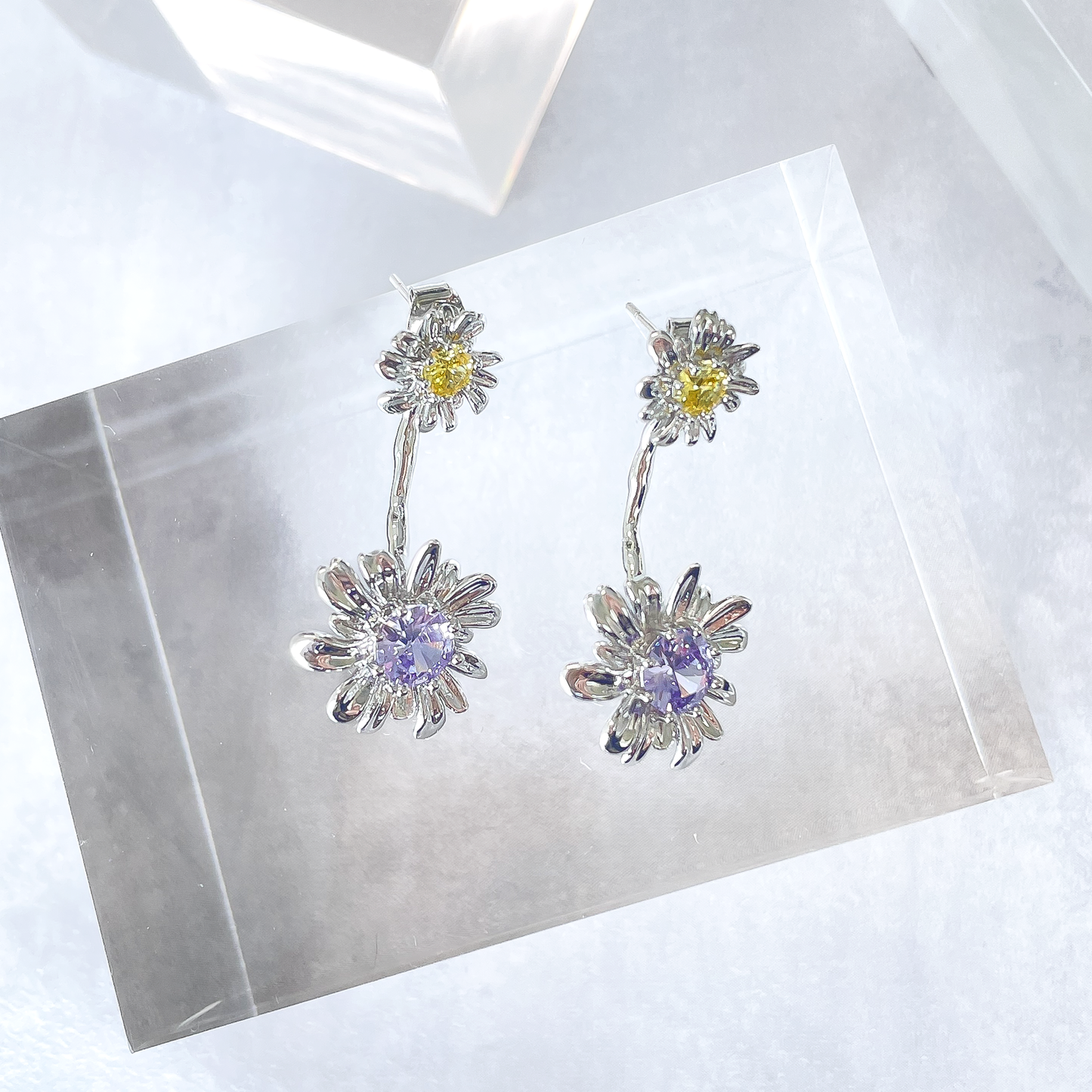 Double Flower Pair Drop Earrings
