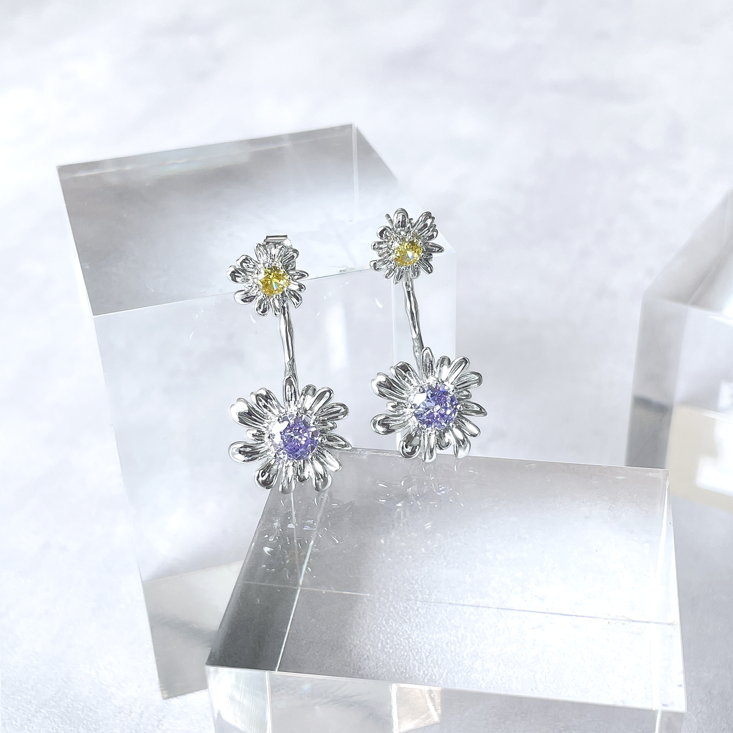Double Flower Pair Drop Earrings