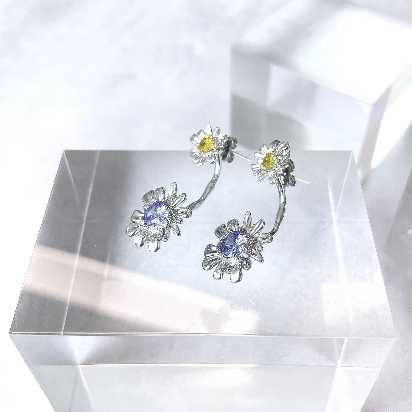Double Flower Pair Drop Earrings