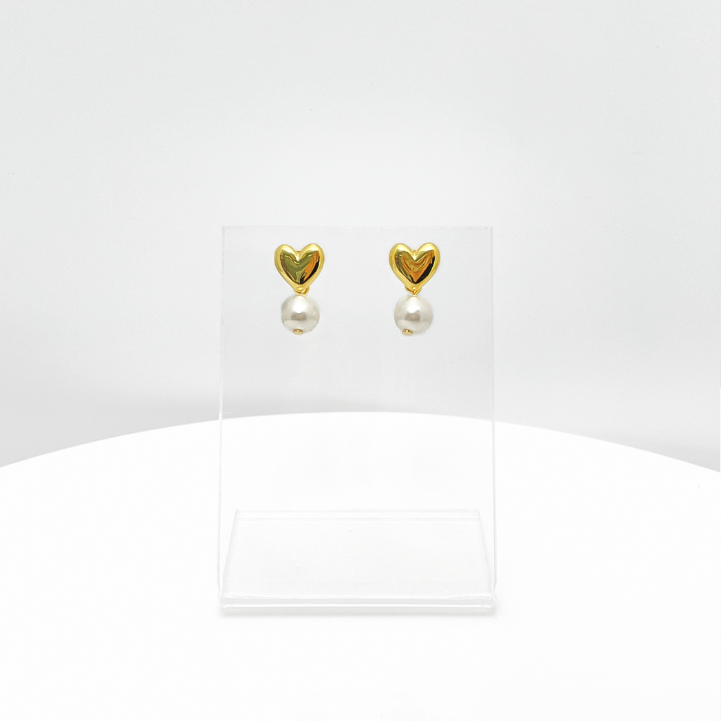 Petit Heart Drop Pearl Earrings