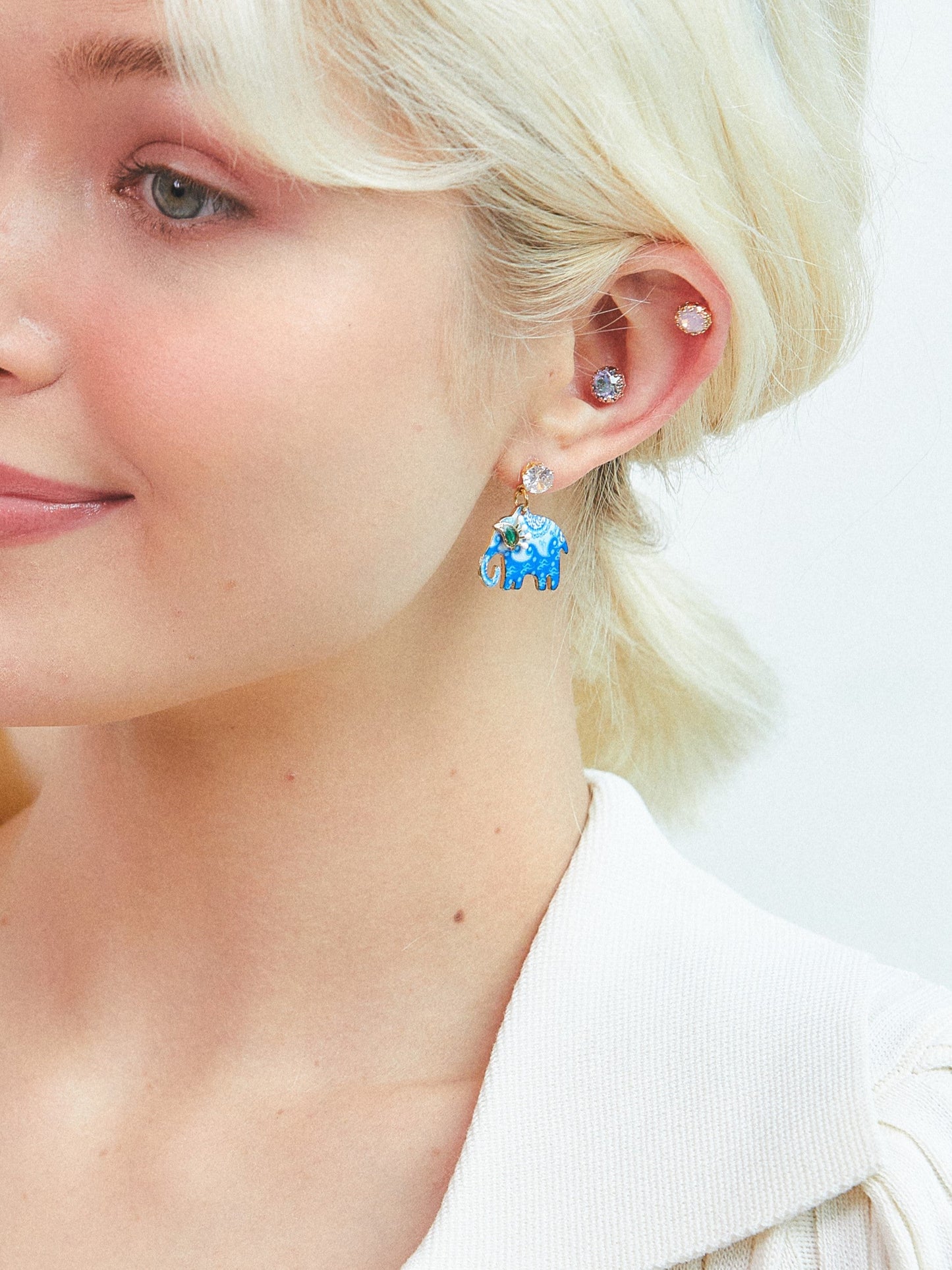 Blue Elephant Mismatched Earrings