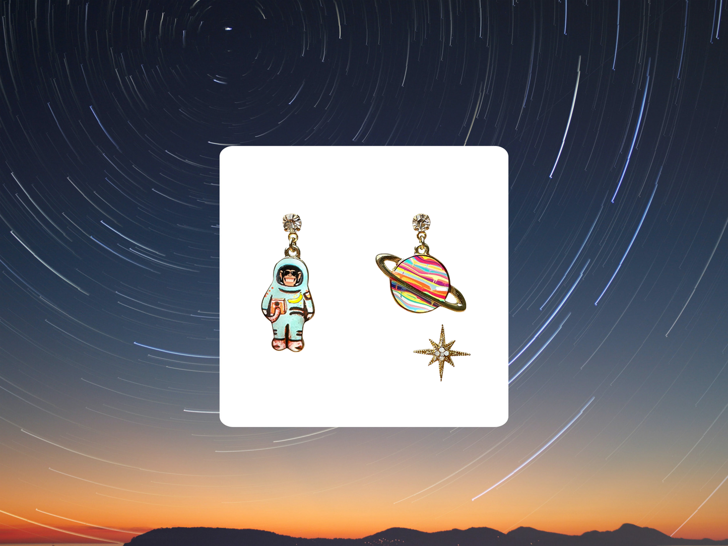 Astronaut & Planet (light blue & pink) Earrings– Set of three