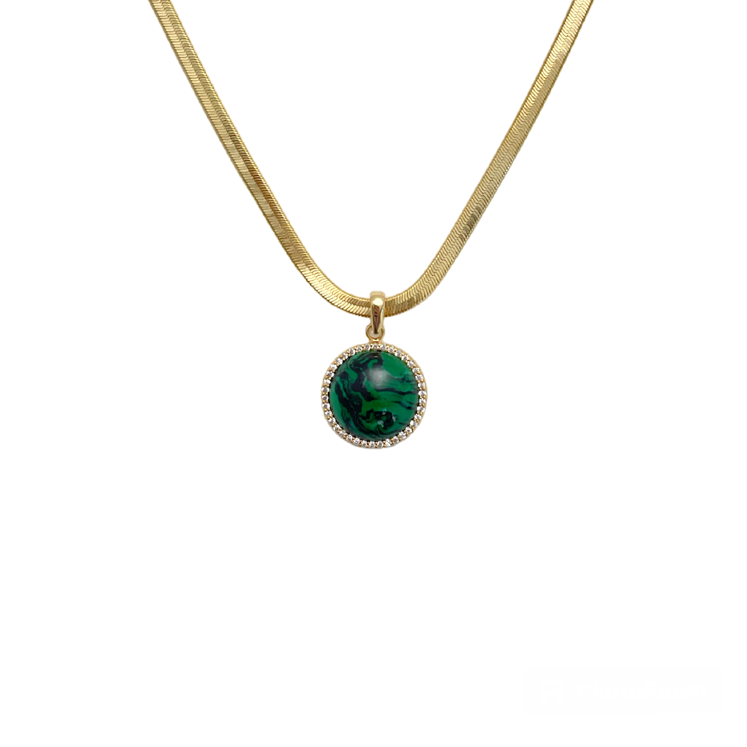 Malachite Pendant Gold Chain Necklace