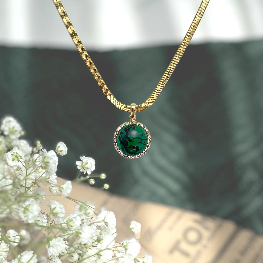 Malachite Pendant Gold Chain Necklace