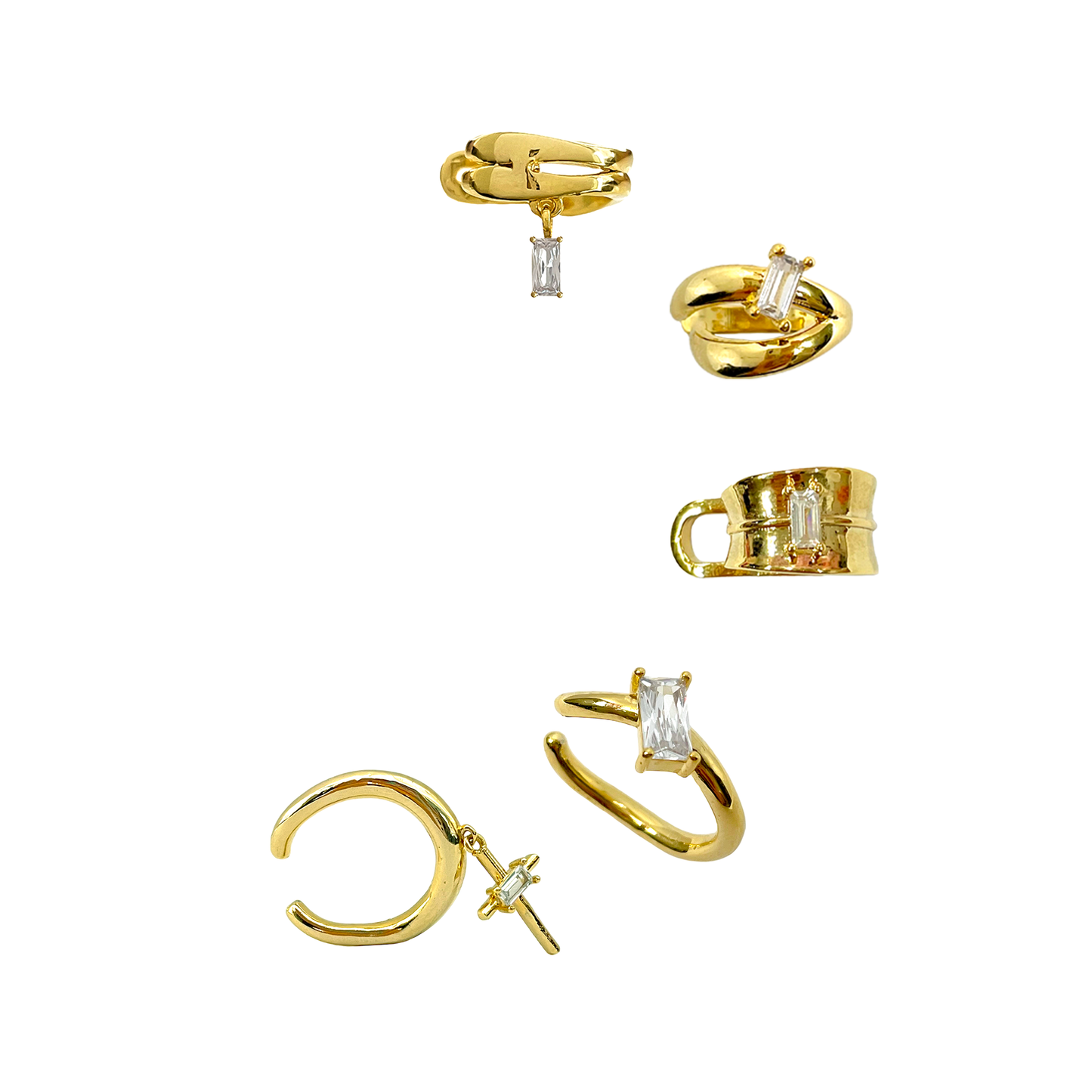 Baguette CZ Ear Cuffs-Set of five