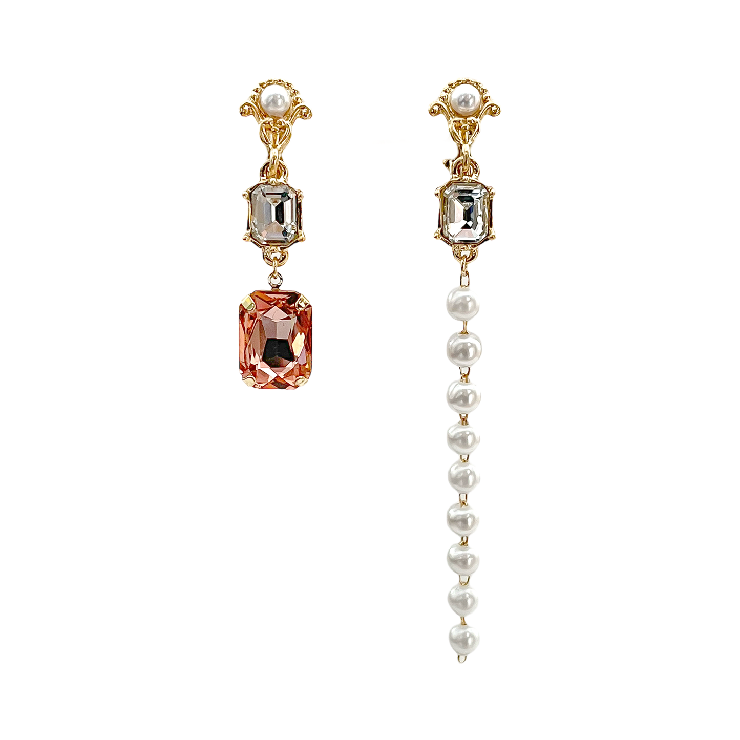 Multi Stone Pearl Drop Mismatched Earrings