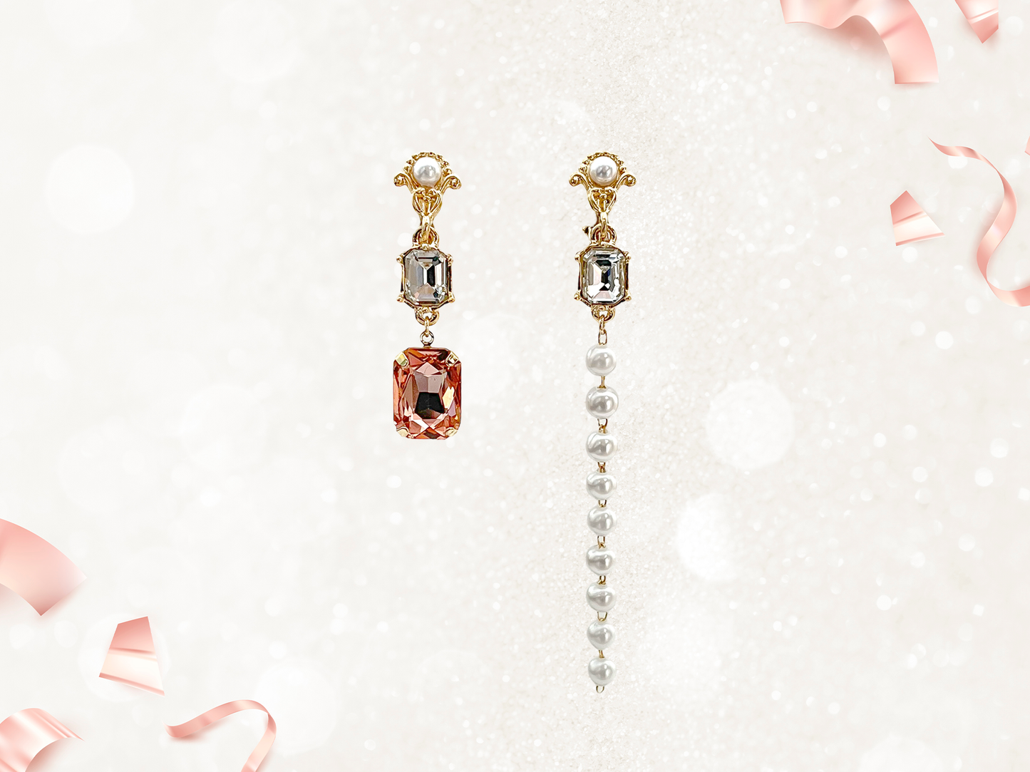 Multi Stone Pearl Drop Mismatched Earrings