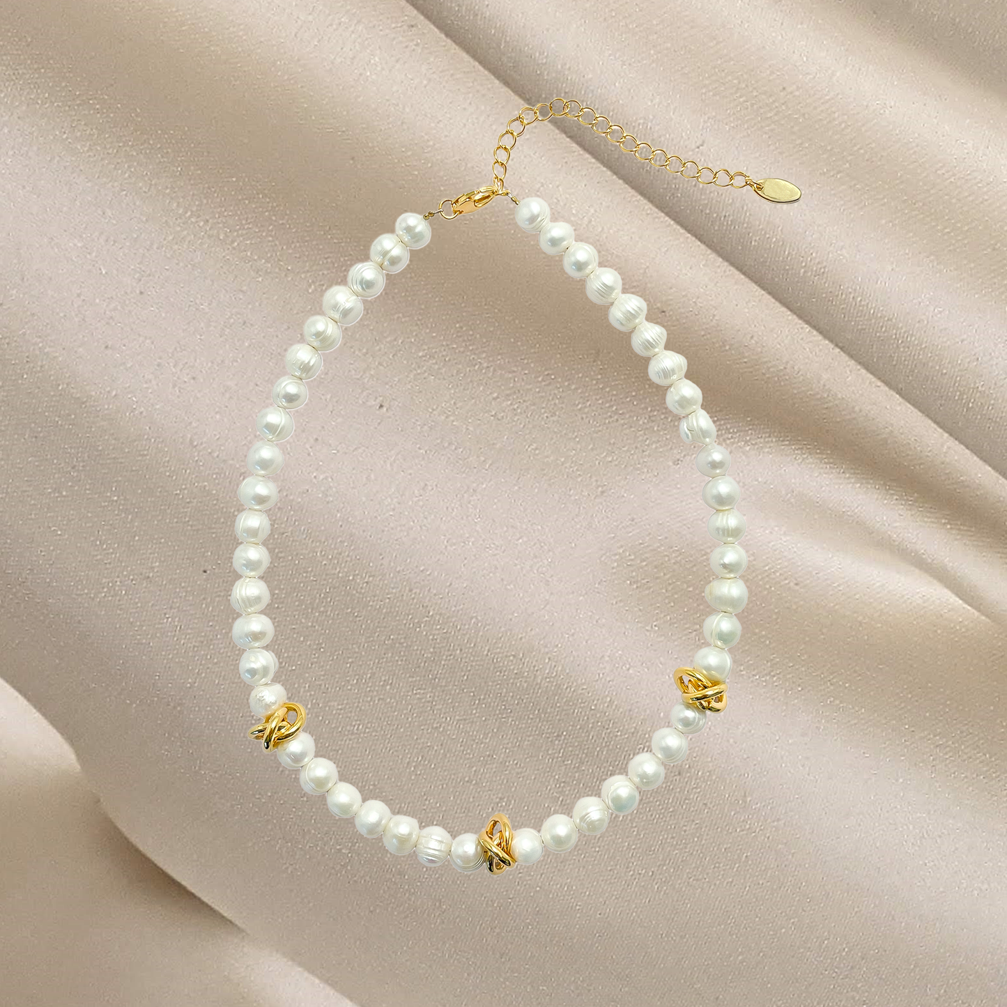 Pearl & Brass Knot Necklace