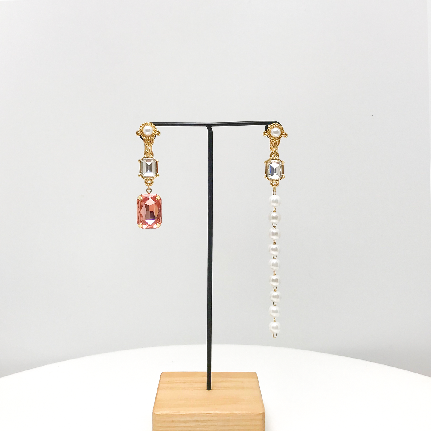 Multi Stone Pearl Drop Mismatched Earrings
