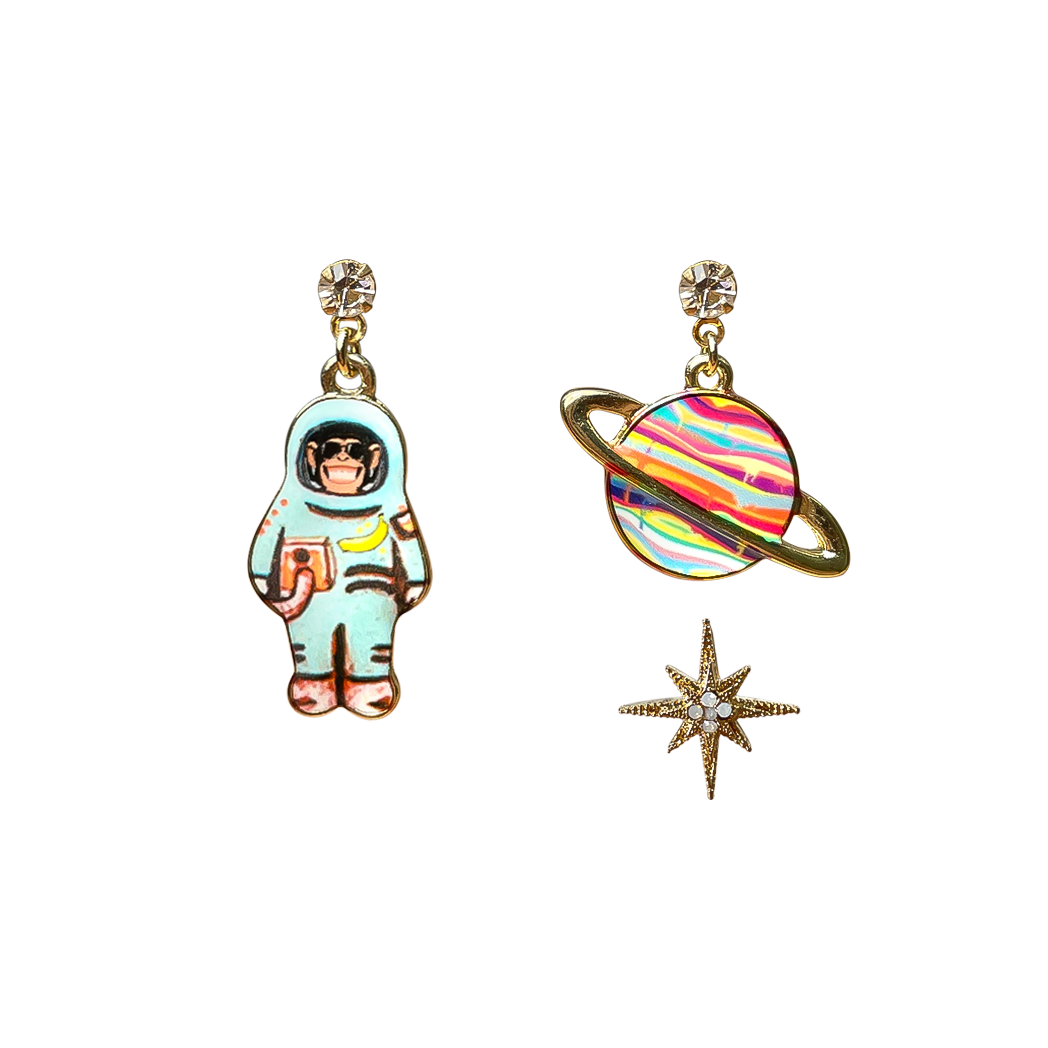 Astronaut & Planet (light blue & pink) Earrings– Set of three