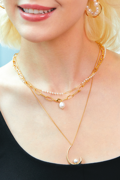 Slim Line Pearl Chain Necklace