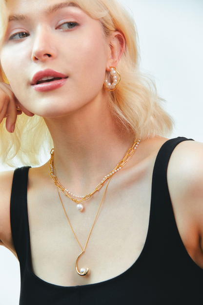 Slim Line Pearl Chain Necklace