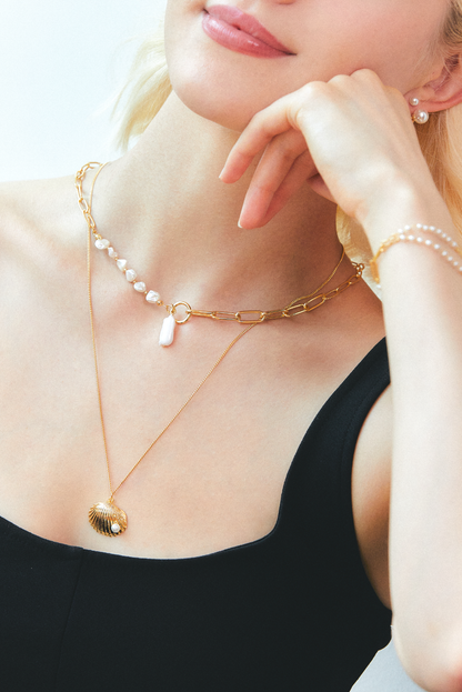 Fresh-water Pearl & Chain Necklace