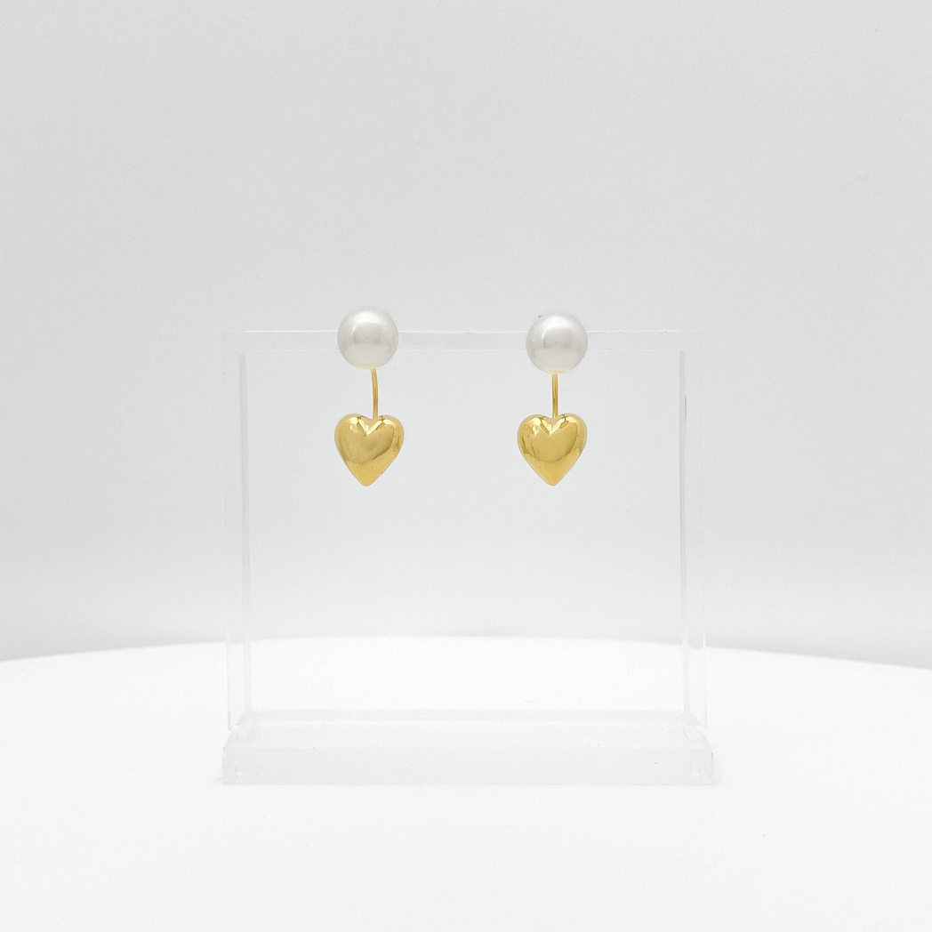 Dangling Pearl Heart Earrings