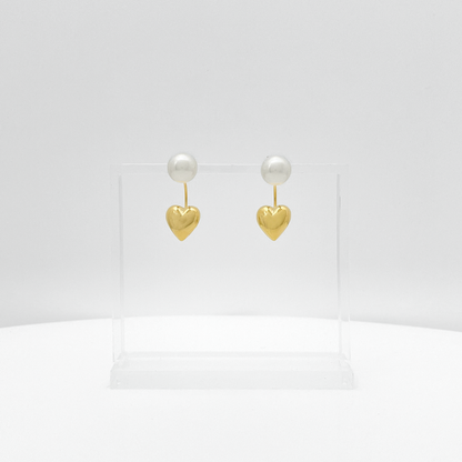 Dangling Pearl Heart Earrings