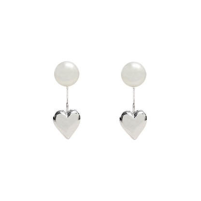 Dangling Pearl Heart Earrings