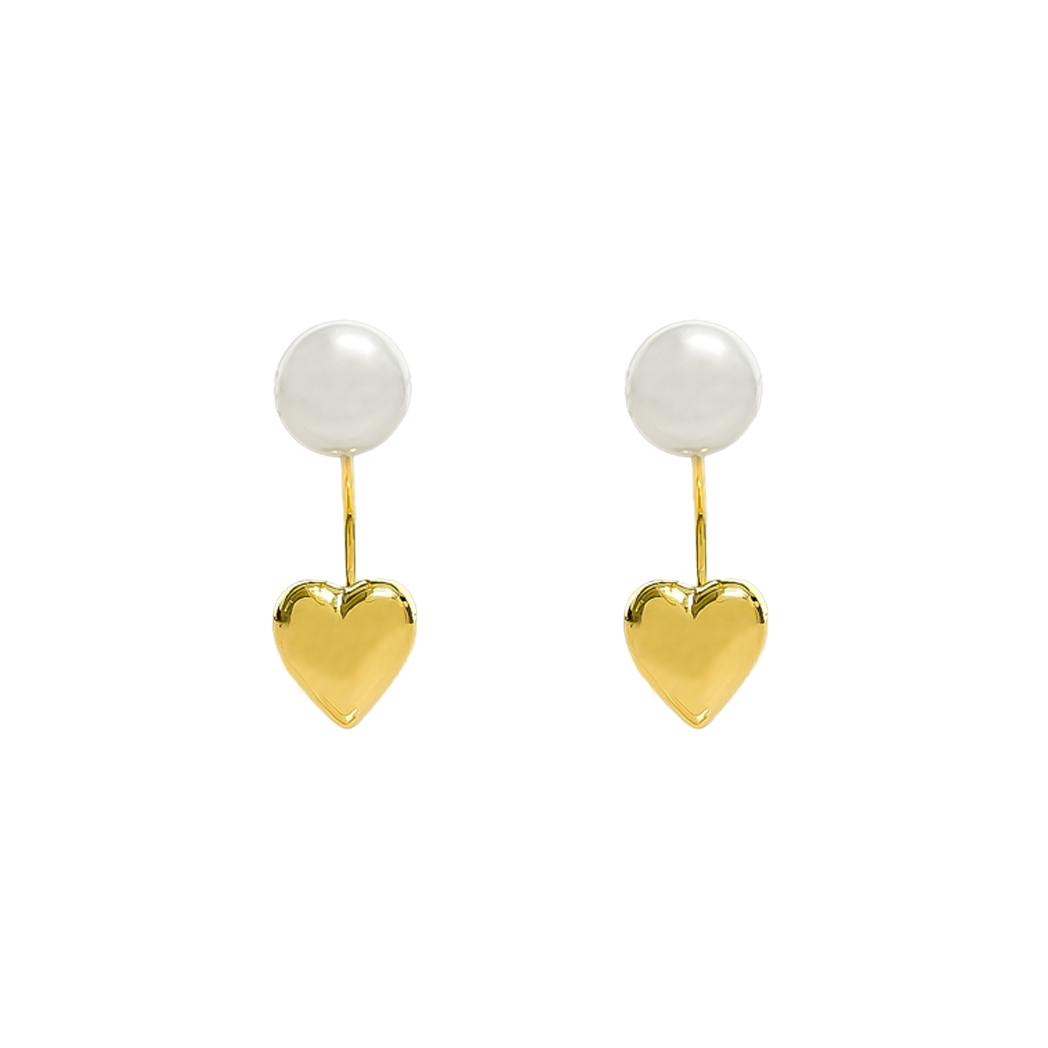 Dangling Pearl Heart Earrings