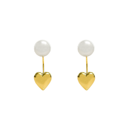 Dangling Pearl Heart Earrings