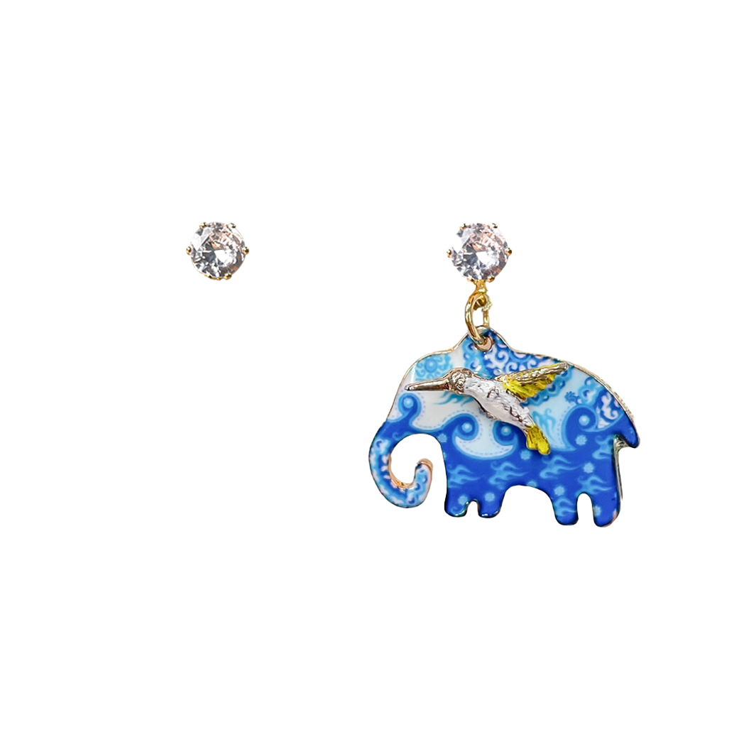 Blue Elephant Mismatched Earrings