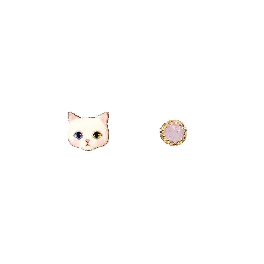 Pink Cat Mismatched Studs