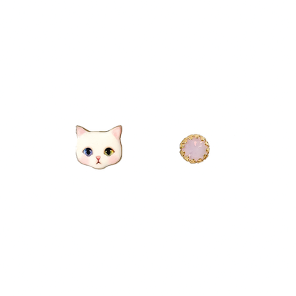 Pink Cat Mismatched Studs