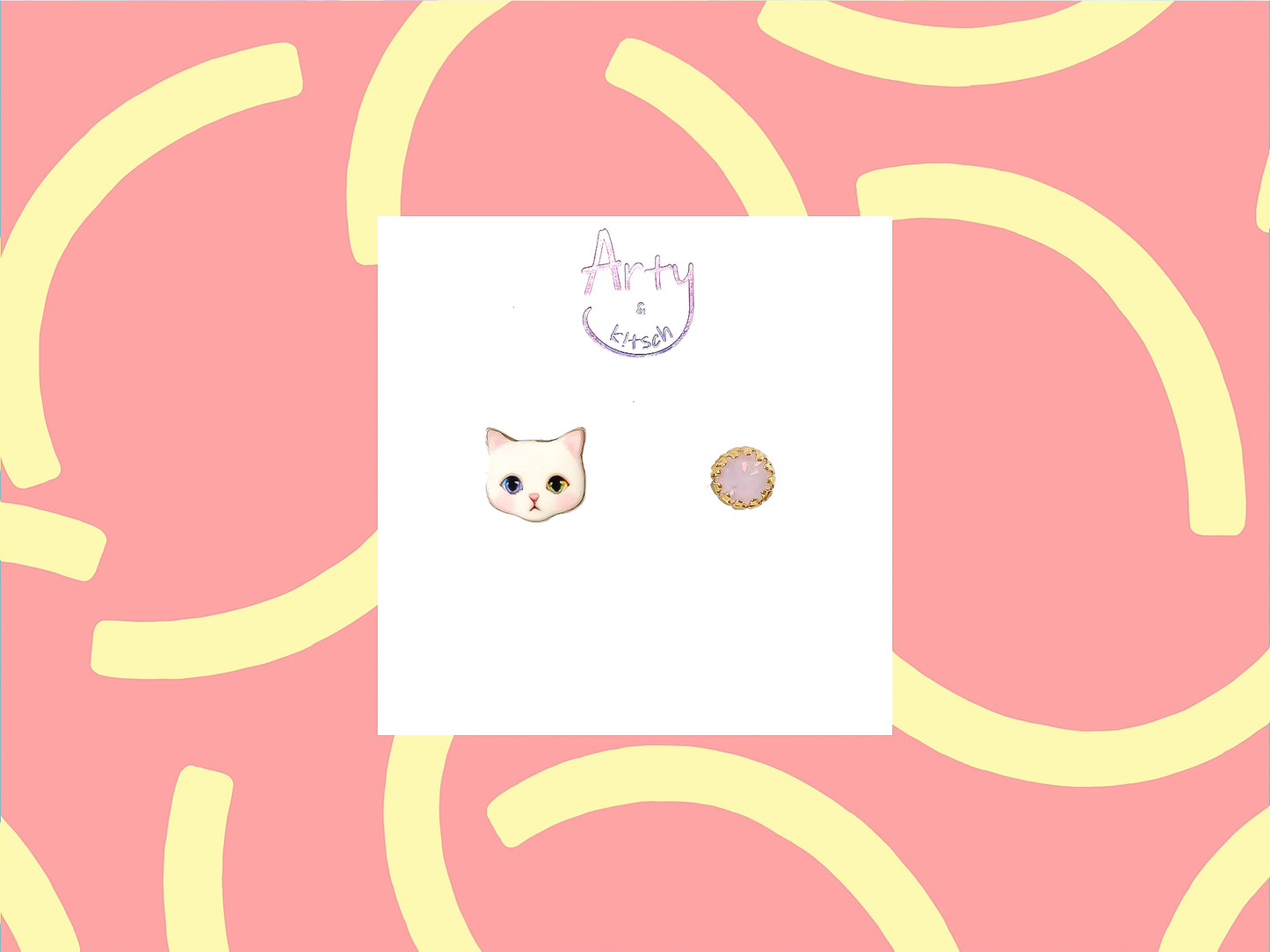 Pink Cat Mismatched Studs