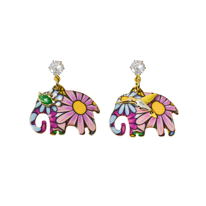 Vivid Flower Elephant Earrings