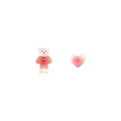 Glittery Bear & Heart Mismatched Studs