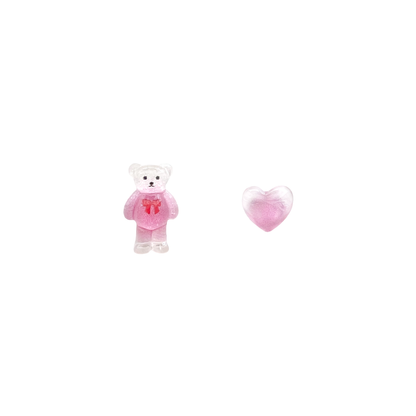 Glittery Bear & Heart Mismatched Studs