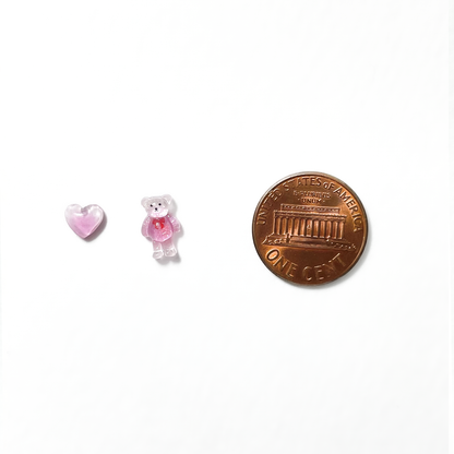 Glittery Bear & Heart Mismatched Studs