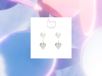 Dangling Pearl Heart Earrings