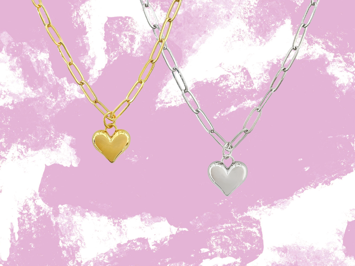 Glossy Heart Link Chain Necklace