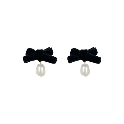 Velvet Bow & Pearl Drop Earrings