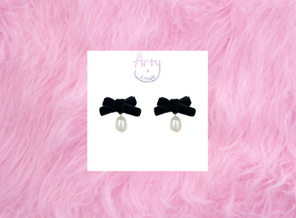 Velvet Bow & Pearl Drop Earrings