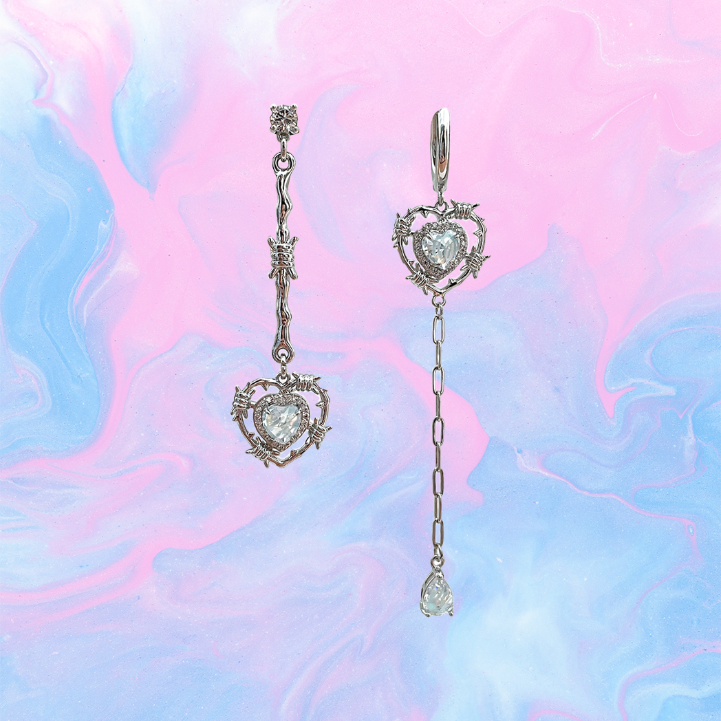 CZ Heart Drop Mismatched Earrings