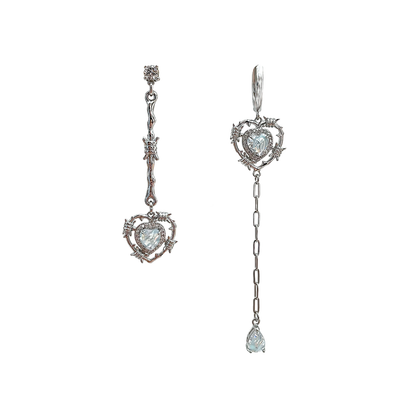 CZ Heart Drop Mismatched Earrings