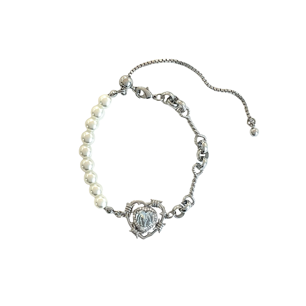 Pearl Chain Mix Heart Bracelet