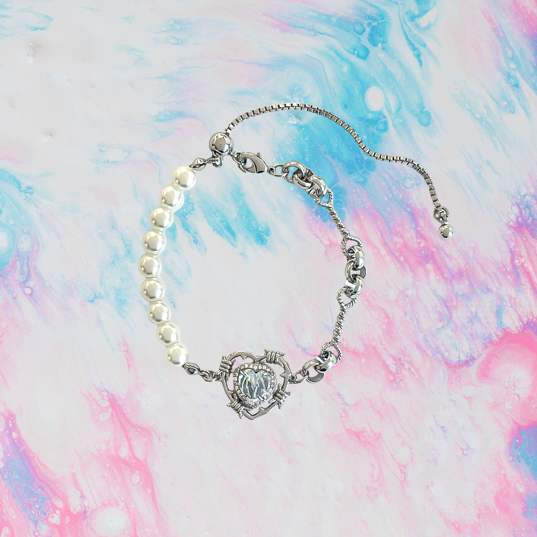 Pearl Chain Mix Heart Bracelet