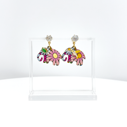 Vivid Flower Elephant Earrings