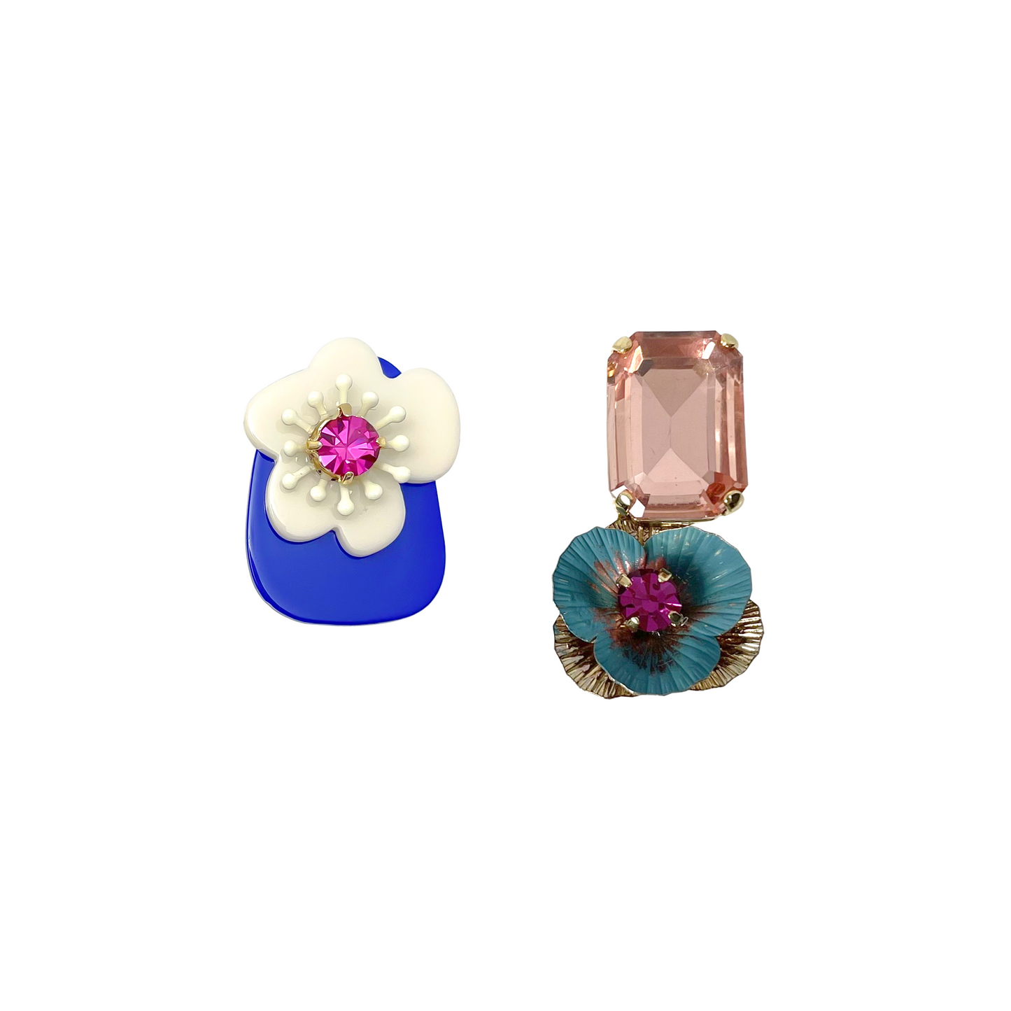 White Blue Flower Mismatched Earrings