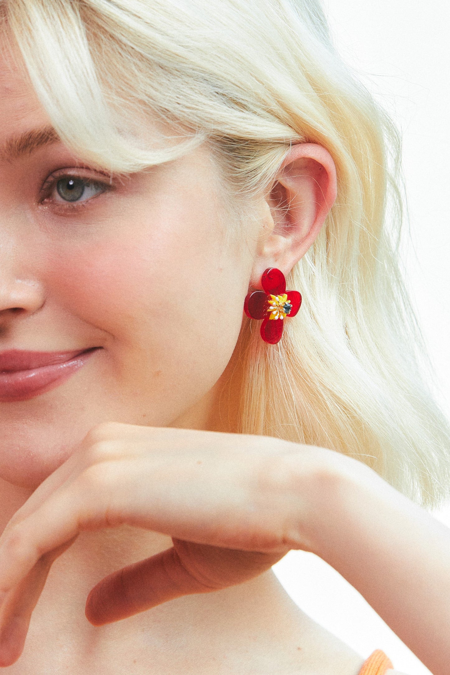 Red Flower Mismatched Earrings