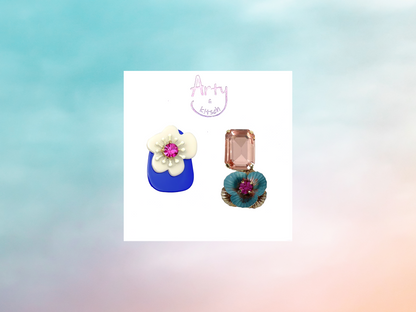 White Blue Flower Mismatched Earrings