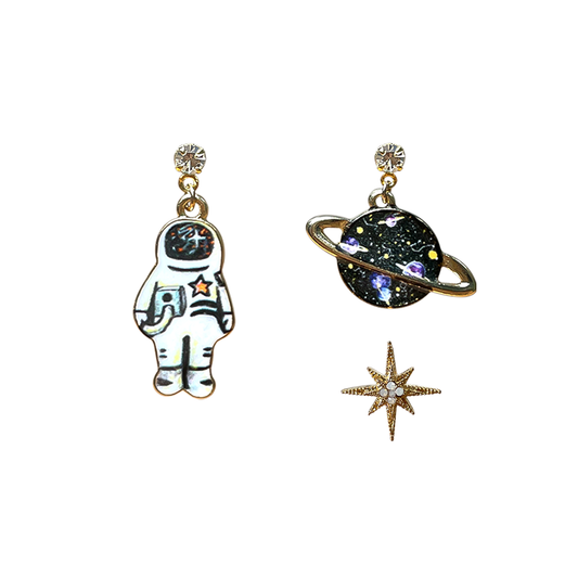 Astronaut & Planet (black & white) Earrings – Set of three