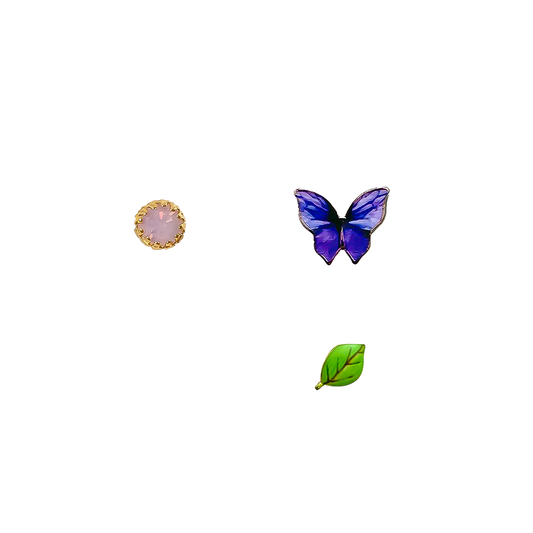 Purple Butterfly & Leaf Studs- Set of three