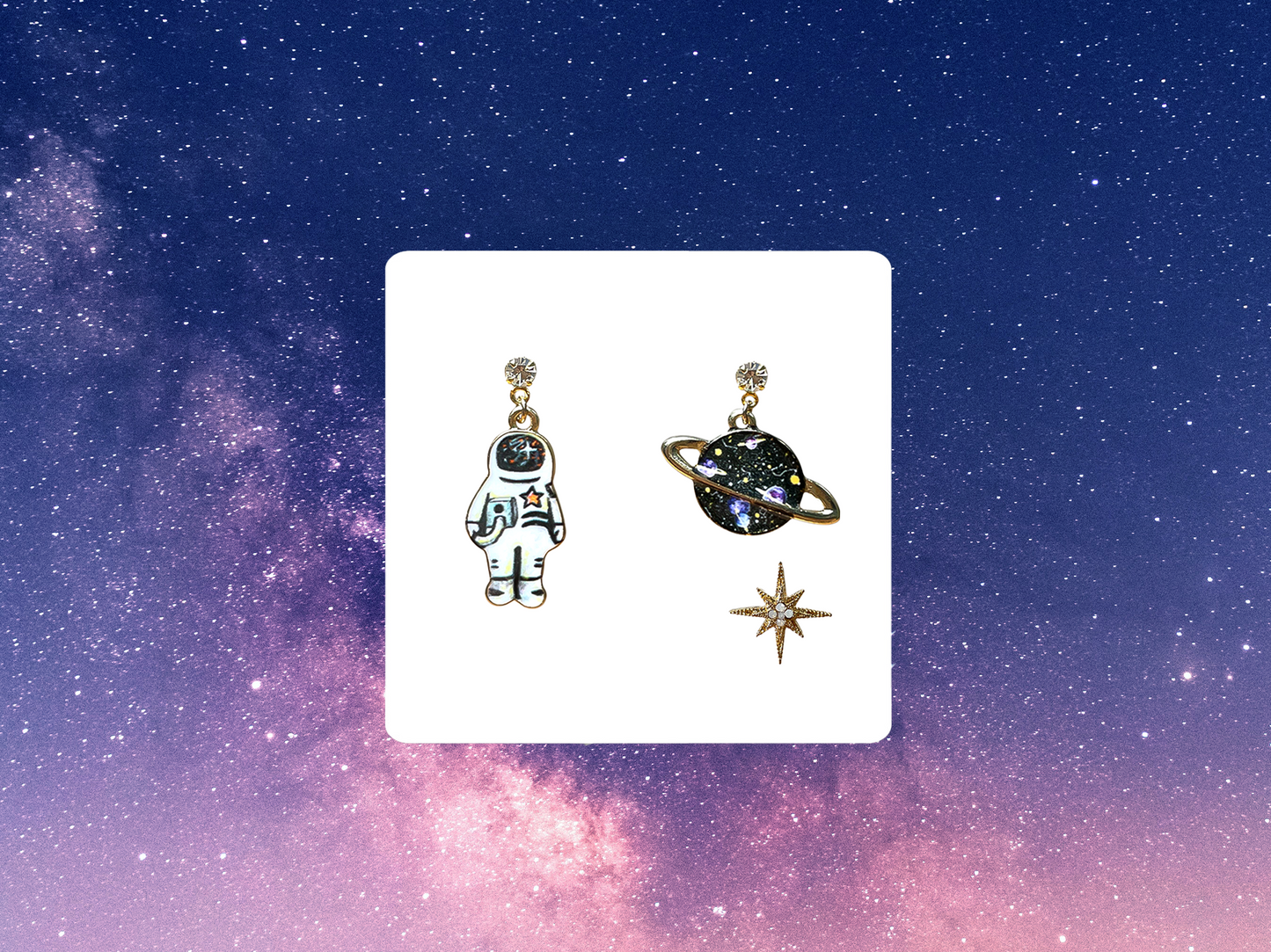 Astronaut & Planet (black & white) Earrings – Set of three