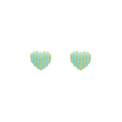 Gold Striped Heart Studs