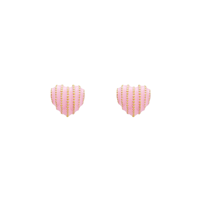 Gold Striped Heart Studs