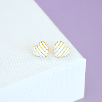 Gold Striped Heart Studs